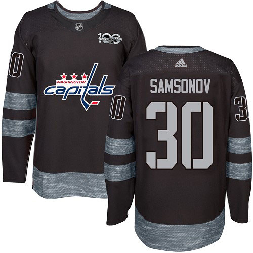 Men Adidas Washington Capitals 30 Ilya Samsonov Black 1917-2017 100th Anniversary Stitched NHL Jersey